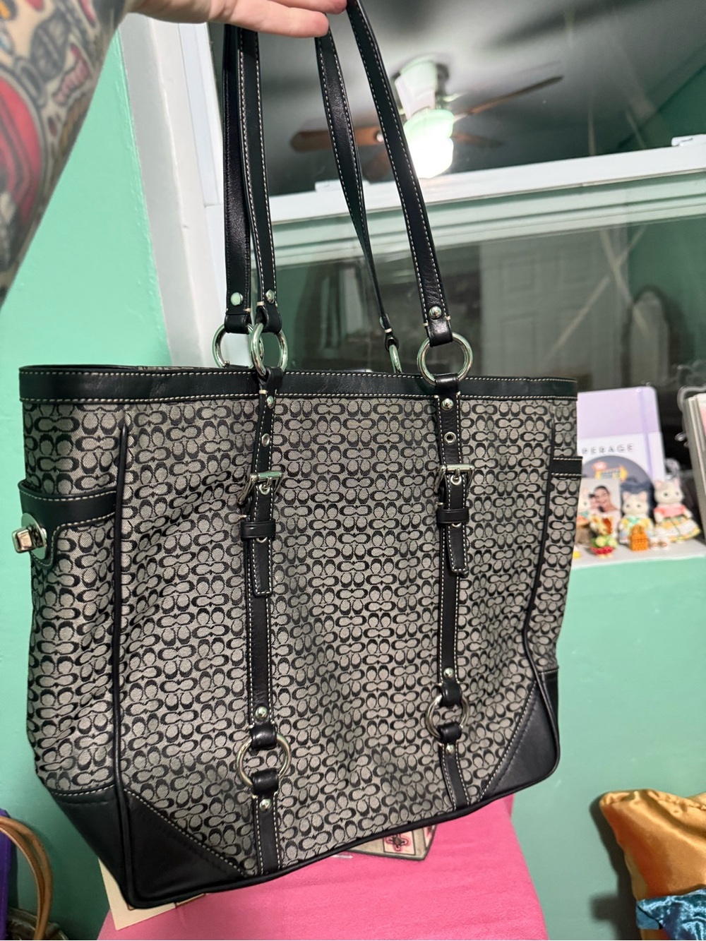 Coach Black and Gray Signature Tote vintage Y2K